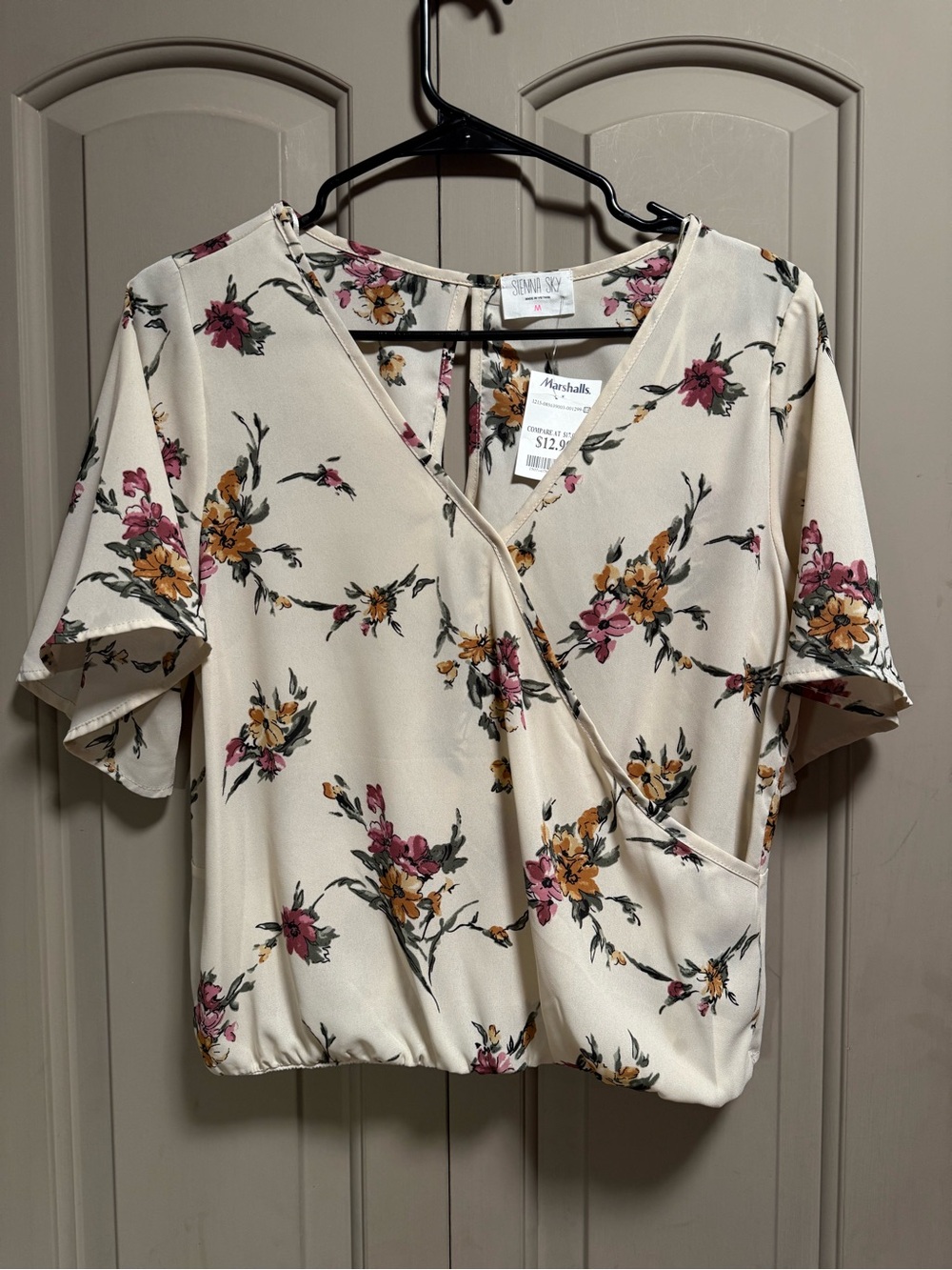 Sienna Sky Cream Floral Wrap Blouse with Pink & Yellow Blooms